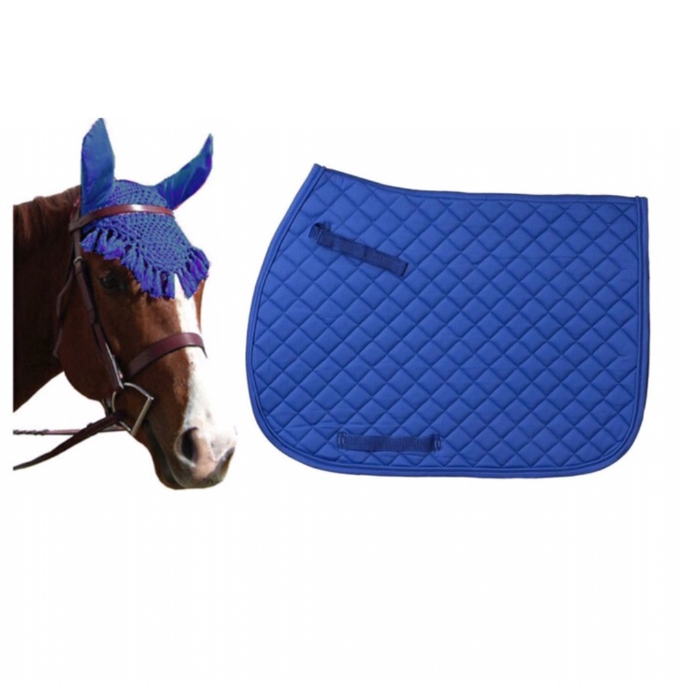 NEW Saddle Pad & Ear Net matching horse set blue